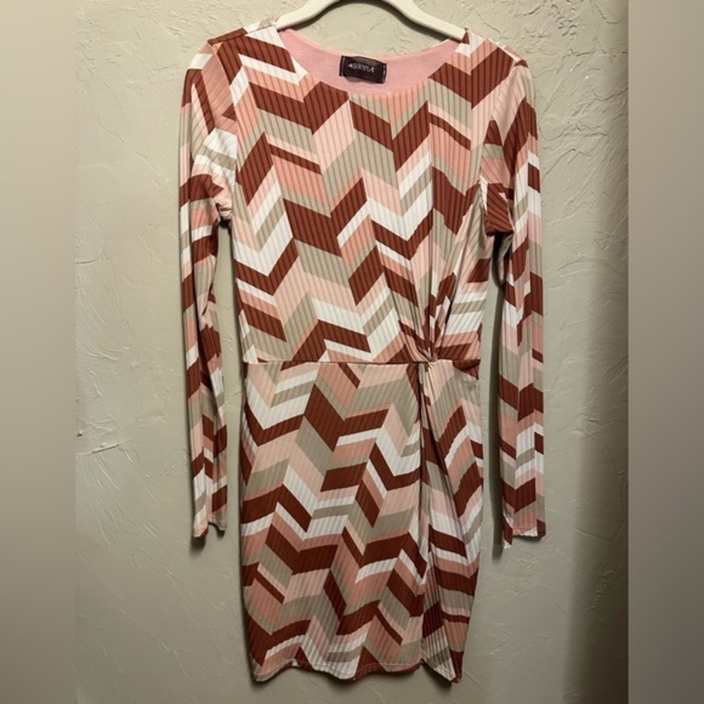 Long Sleeve Pink Printed Dress - 4SI3NNA size small